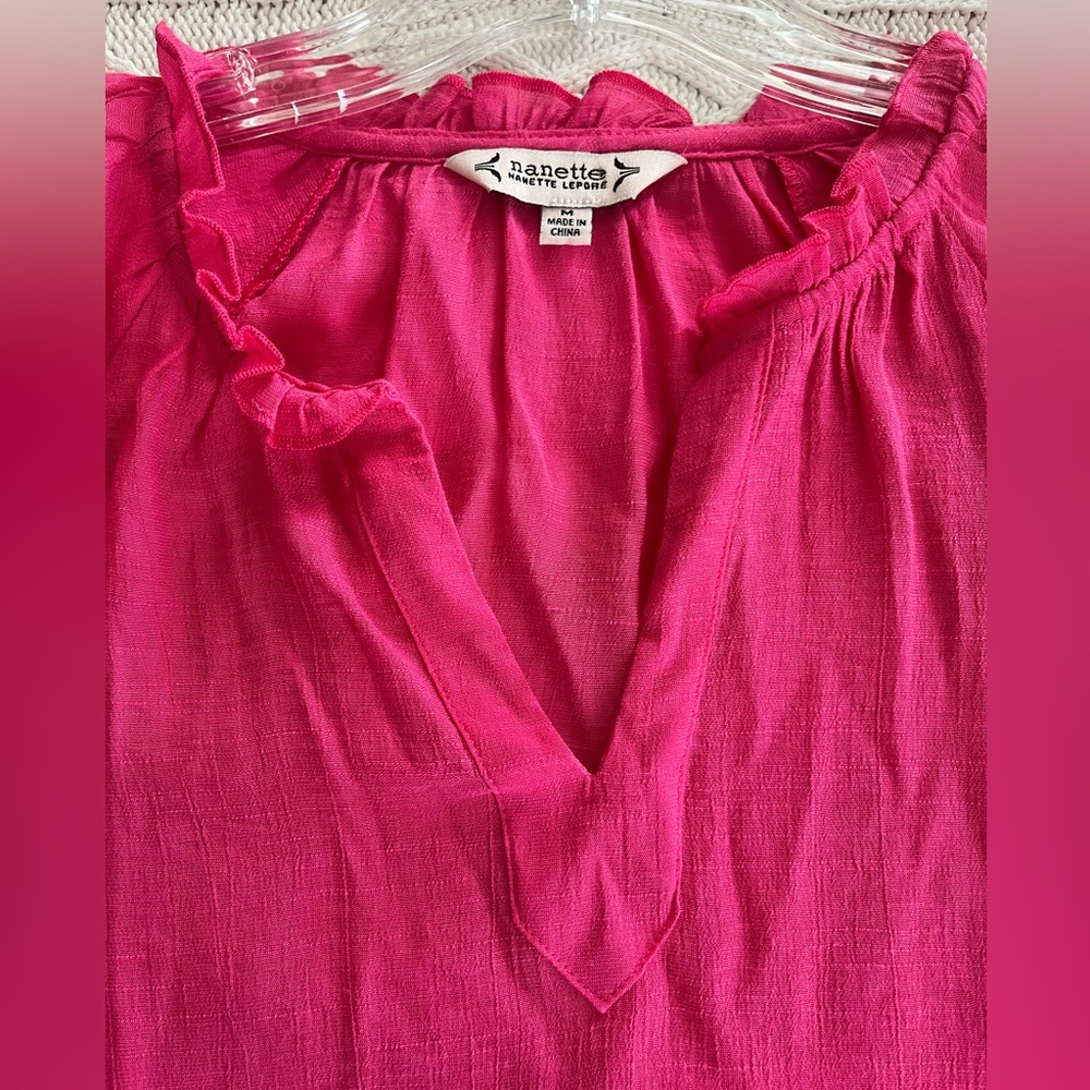 Nanette Lepore Fuchsia Ruffle Sleeve Blouse Women’s Size Medium - Picture 12 of 16